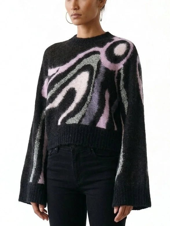 Abstract Multicolor Wool Mohair Wide Sleeve Sweater - Sweaters & Knitwear