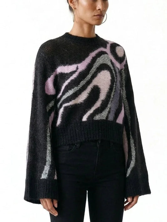 Abstract Multicolor Wool Mohair Wide Sleeve Sweater - Sweaters & Knitwear
