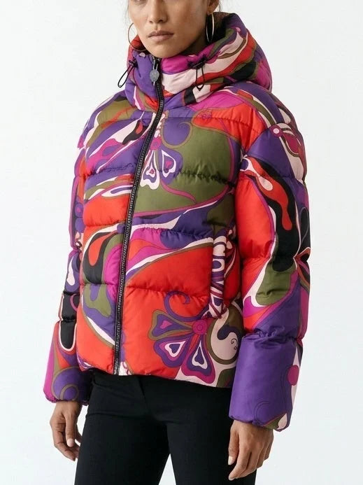 Button-Front Down Jacket with Shearling Collar - Jackets