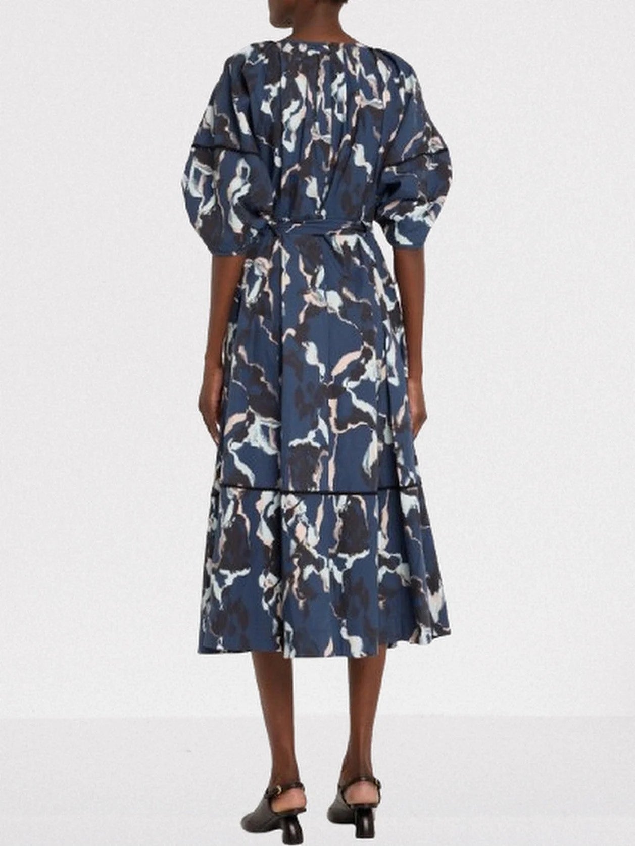 Abstract Printed Belted Midi Dress - Dresses