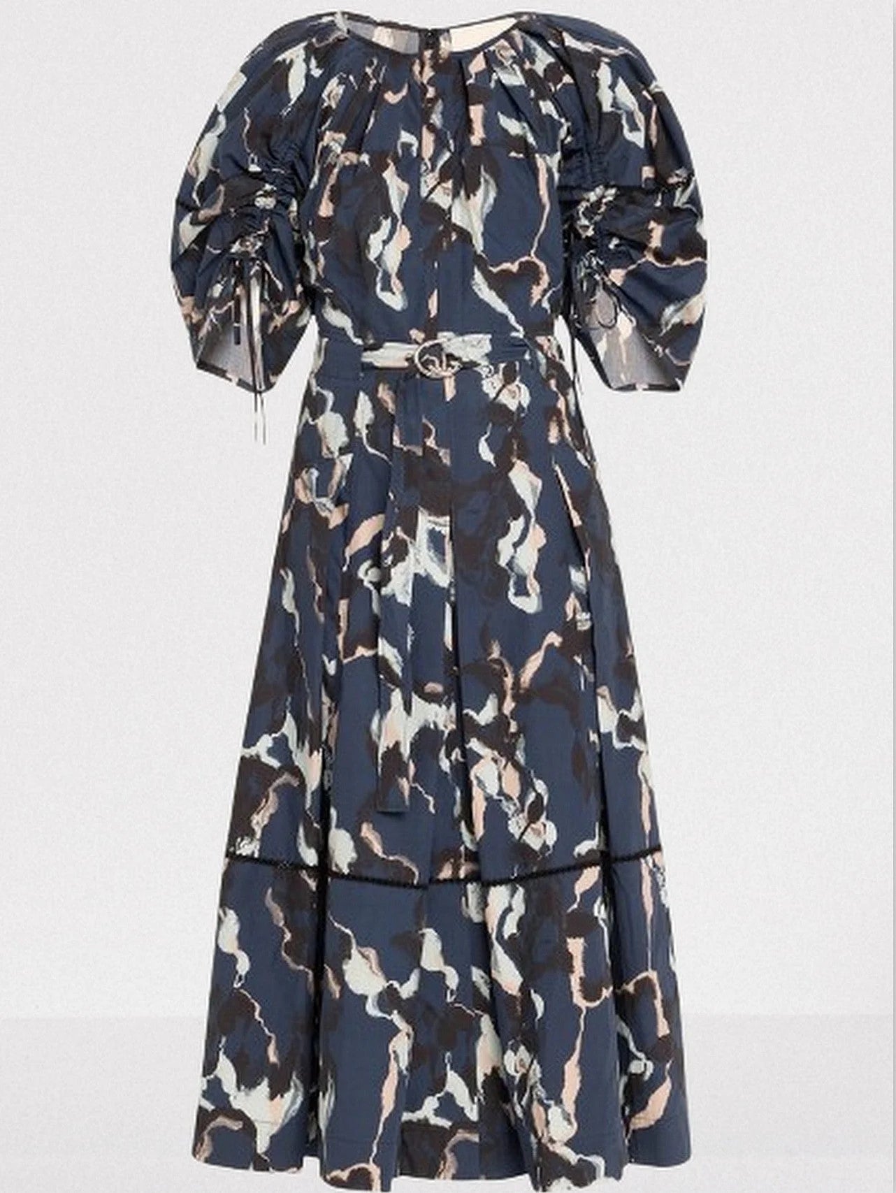 Abstract Printed Belted Midi Dress - Dresses