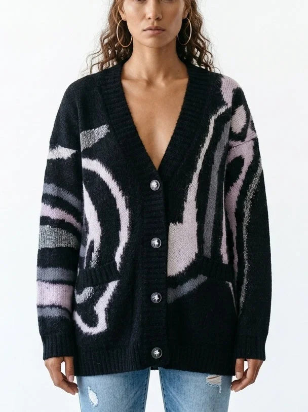 Abstract Wool Blend Oversized Cardigan - Sweaters & Knitwear