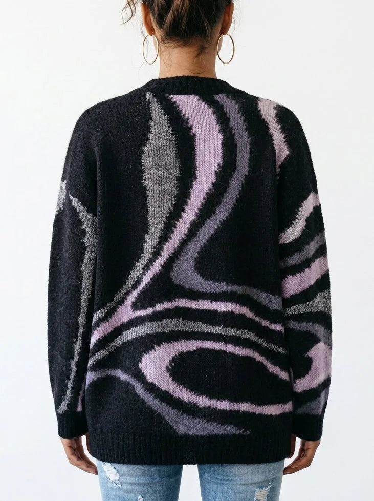Abstract Wool Blend Oversized Cardigan - Sweaters & Knitwear