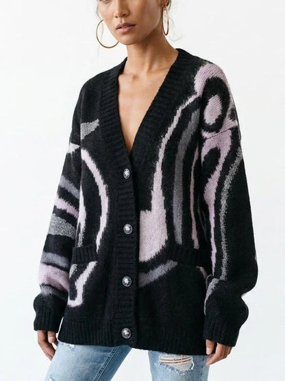 Abstract Wool Blend Oversized Cardigan - Sweaters & Knitwear
