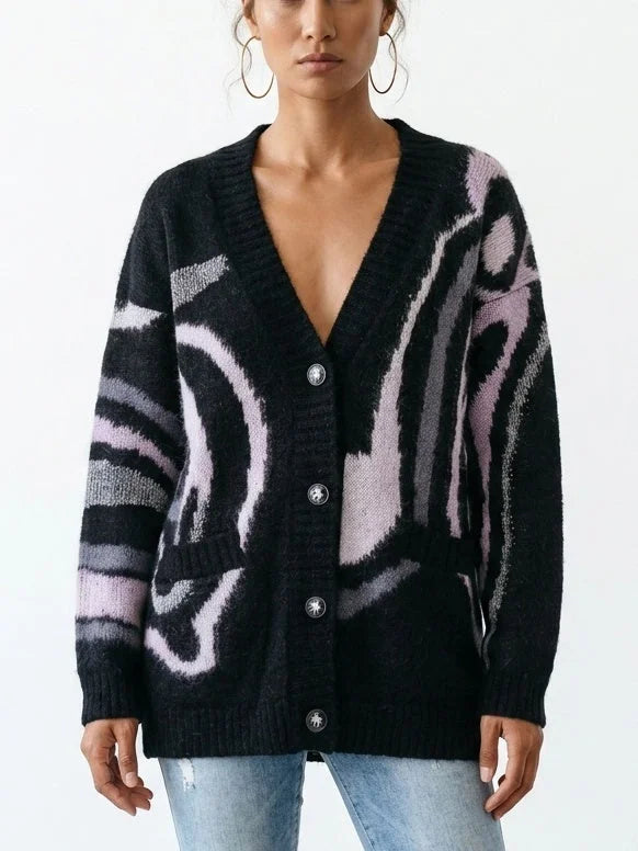 Abstract Wool Blend Oversized Cardigan - Sweaters & Knitwear