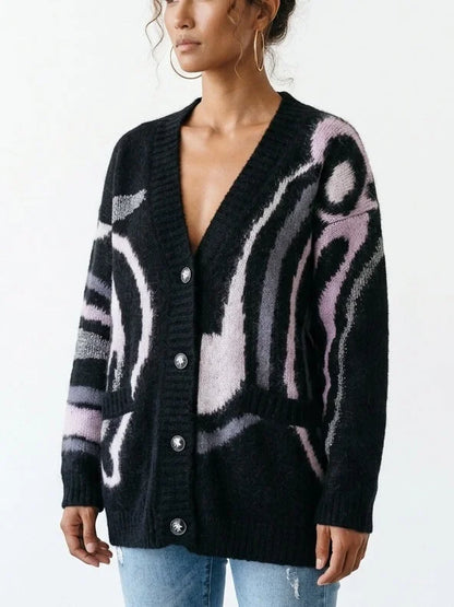 Abstract Wool Blend Oversized Cardigan - Sweaters & Knitwear