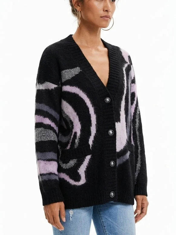 Abstract Wool Blend Oversized Cardigan - Sweaters & Knitwear