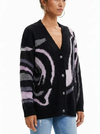 Abstract Wool Blend Oversized Cardigan - Sweaters & Knitwear