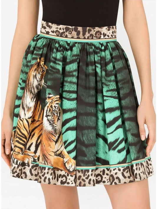 Animal-Printed Pleated Skirt - Branna Couture