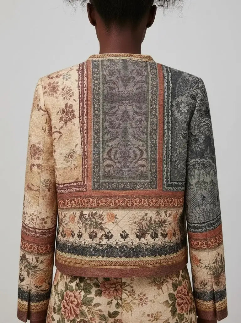 Antique Tapestry-Print Cropped Jacket - Jackets