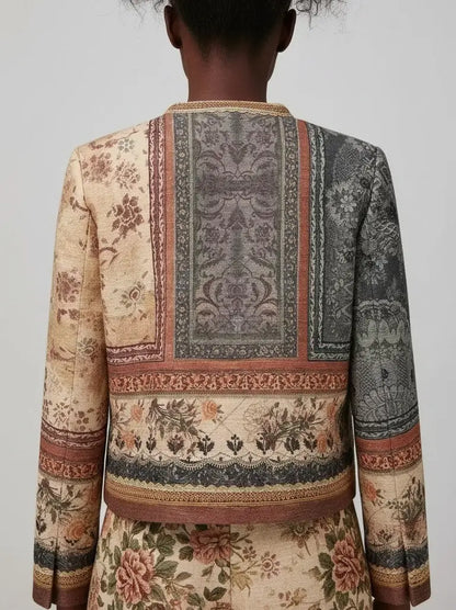Antique Tapestry-Print Cropped Jacket - Jackets