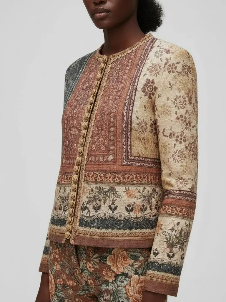 Antique Tapestry-Print Cropped Jacket - Jackets