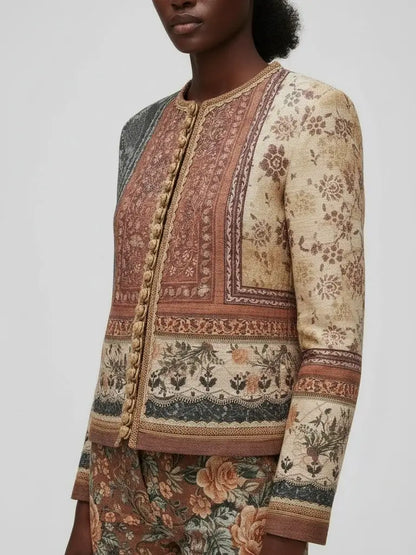 Antique Tapestry-Print Cropped Jacket - Jackets