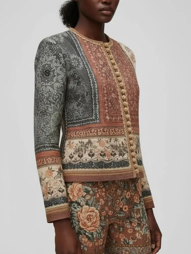 Antique Tapestry-Print Cropped Jacket - Jackets