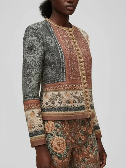 Antique Tapestry-Print Cropped Jacket - Jackets
