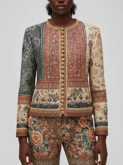 Antique Tapestry-Print Cropped Jacket - Jackets
