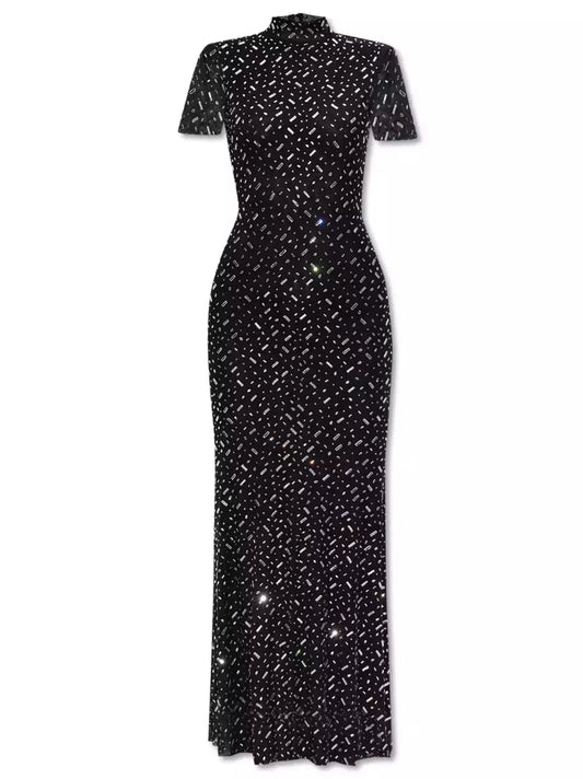 Women’s Applique-Embellished Long Mesh Black Gown Branna Couture