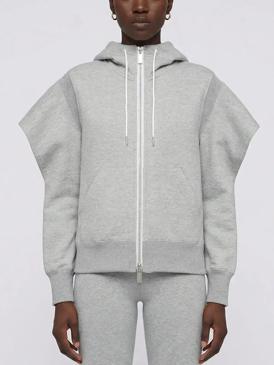 Architectural Shoulder Cotton Zip Hoodie - Small / Gray - Tops