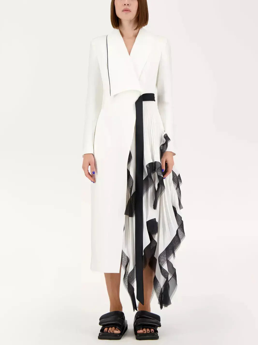 Asymmetric One-Side Pleat Ruffled Blazer Dress Branna Couture