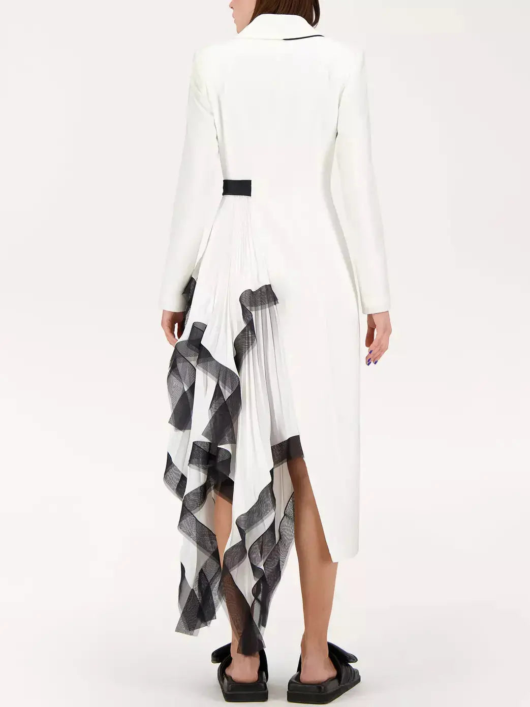 Asymmetric One-Side Pleat Ruffled Blazer Dress Branna Couture