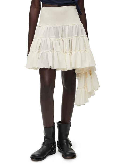 Asymmetric Ruffle Tiered Mini Skirt in Cream - Branna Couture