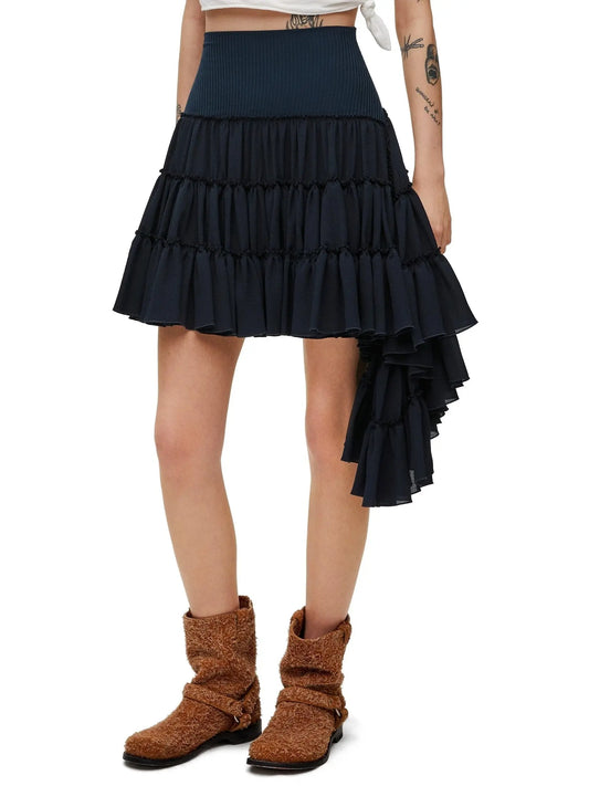 Asymmetric Ruffle Tiered Mini Skirt in Navy - Branna Couture