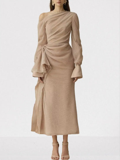 Asymmetric Draped One-Shoulder Gathered Crepe Dress - S - Dresses