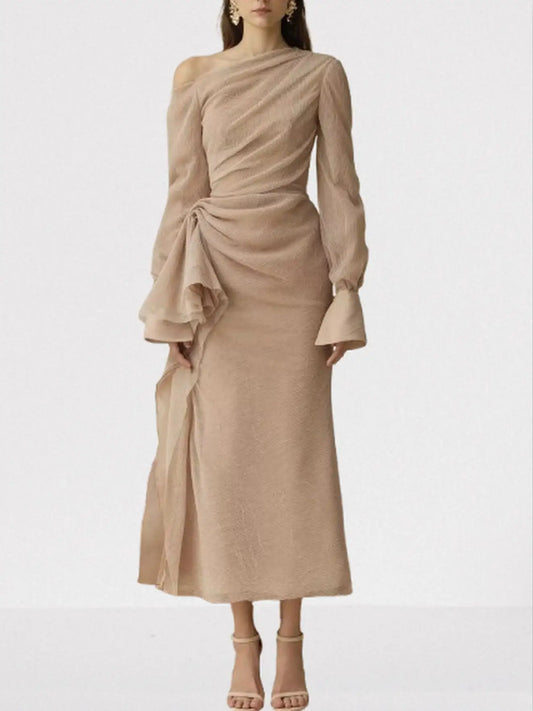 Asymmetric Draped One-Shoulder Gathered Crepe Dress - S - Dresses