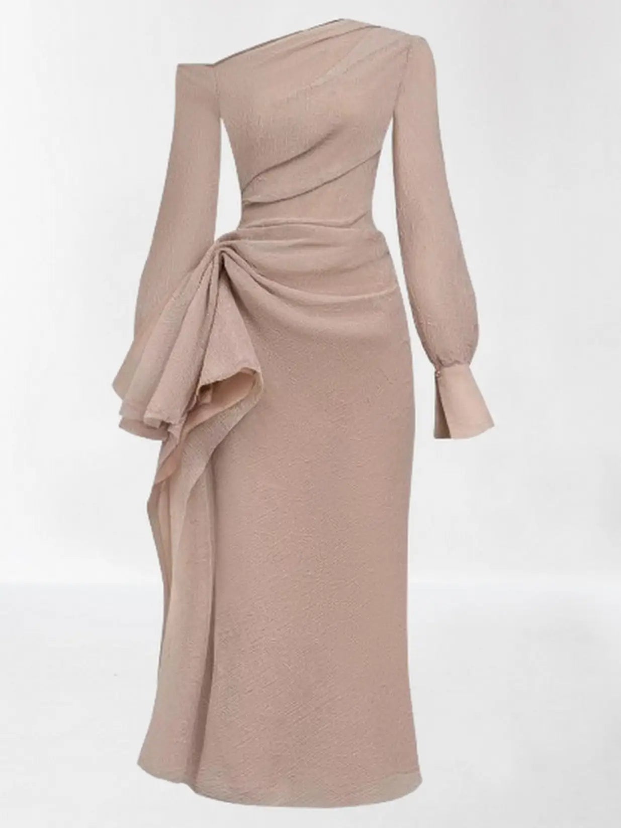 Asymmetric Draped One-Shoulder Gathered Crepe Dress - Dresses