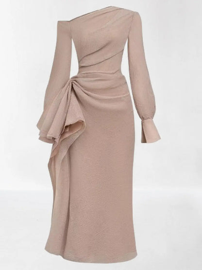 Asymmetric Draped One-Shoulder Gathered Crepe Dress - Dresses