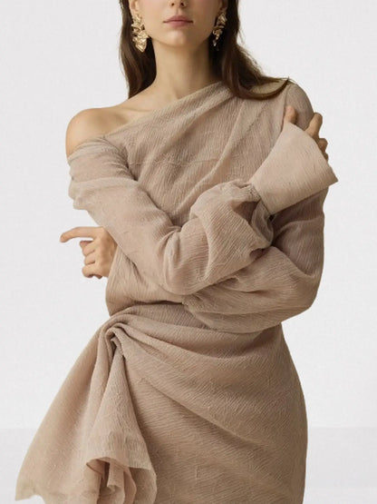 Asymmetric Draped One-Shoulder Gathered Crepe Dress - Dresses
