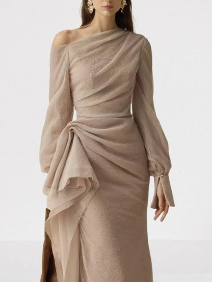 Asymmetric Draped One-Shoulder Gathered Crepe Dress - Dresses