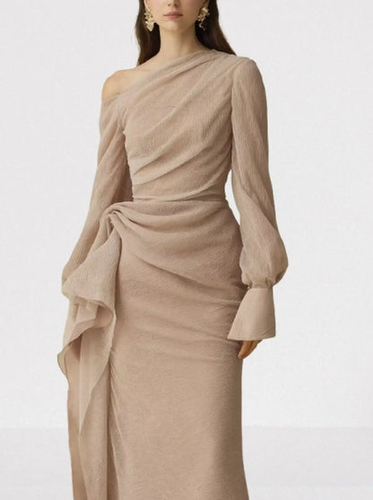 Asymmetric Draped One-Shoulder Gathered Crepe Dress - Dresses