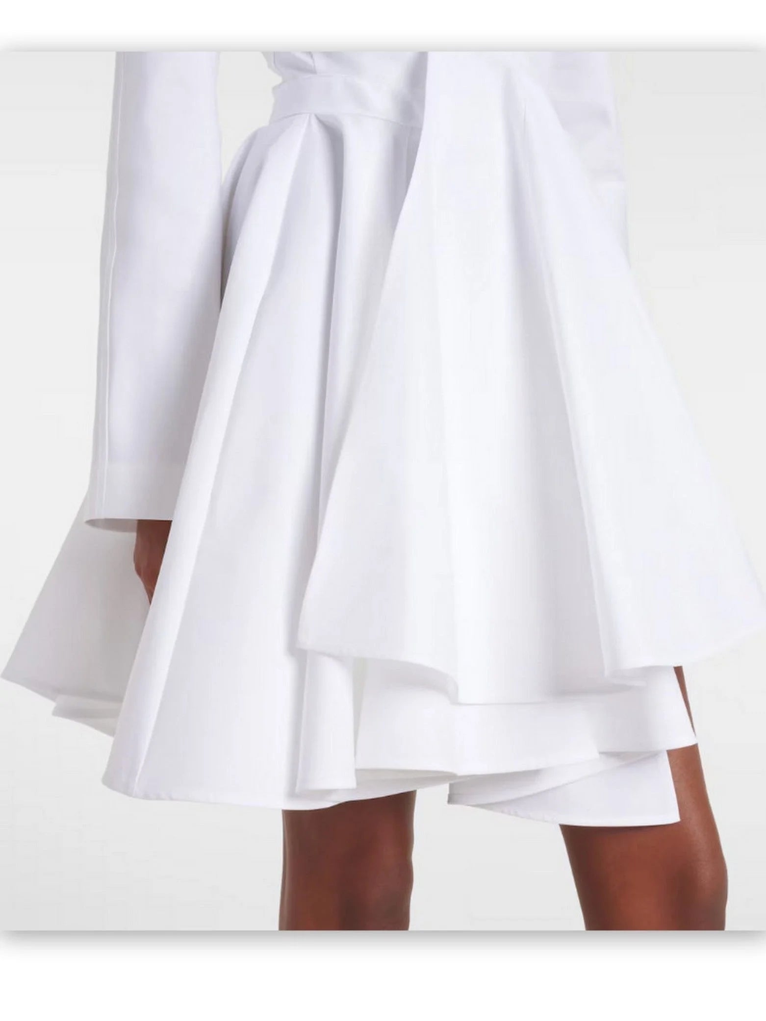 Asymmetric White Cotton V-Neck Mini Dress - Dresses
