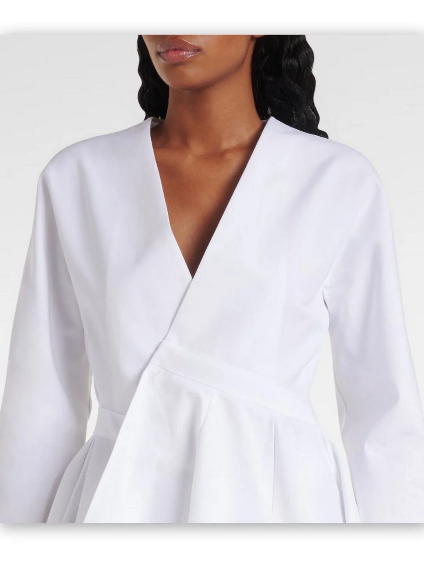 Asymmetric White Cotton V-Neck Mini Dress - Dresses