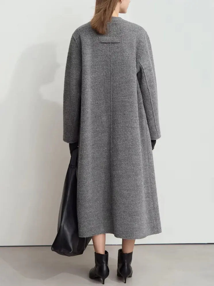 Asymmetrical-Closure Wool Coat with Removable Corsage Branna Couture