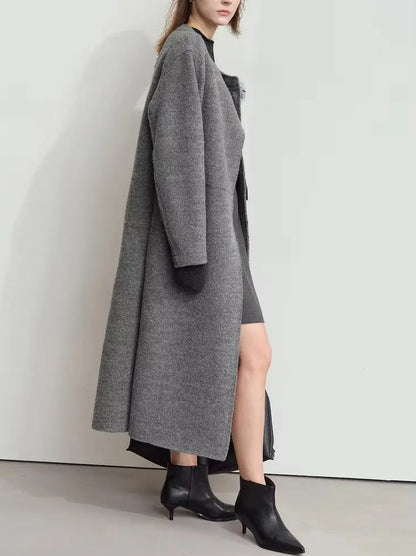 Asymmetrical-Closure Wool Coat with Removable Corsage Branna Couture