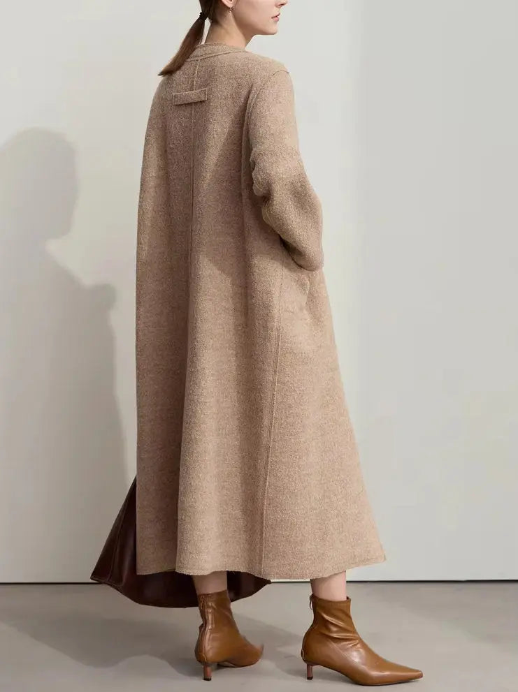 Asymmetrical-Closure Wool Coat with Removable Corsage Branna Couture