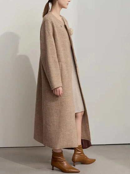 Asymmetrical-Closure Wool Coat with Removable Corsage Branna Couture