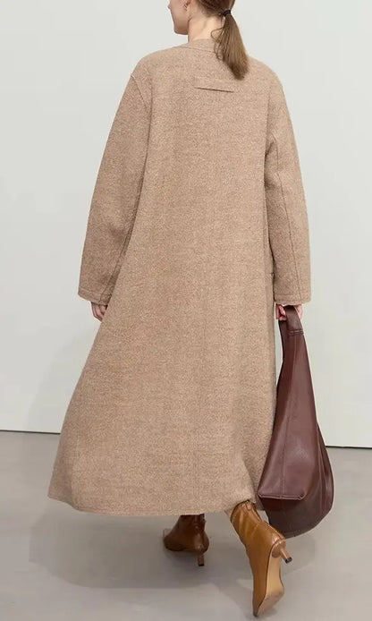 Asymmetrical-Closure Wool Coat with Removable Corsage Branna Couture