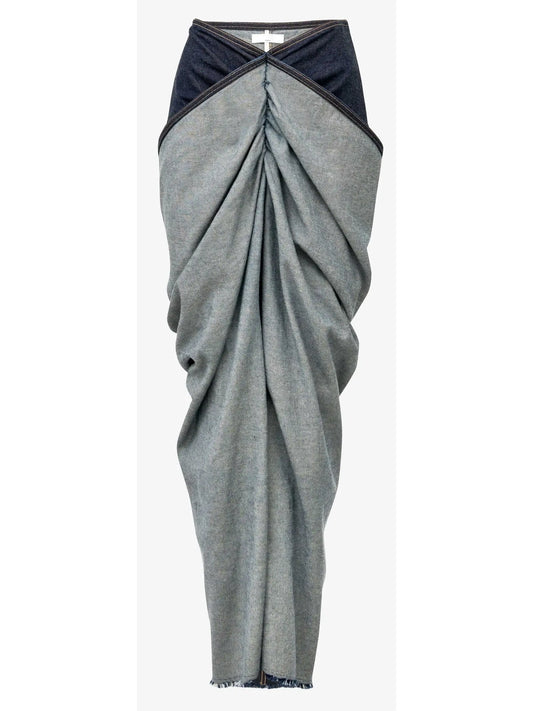 Asymmetrical Draped Denim Skirt -Petite Sizes- - Branna Couture