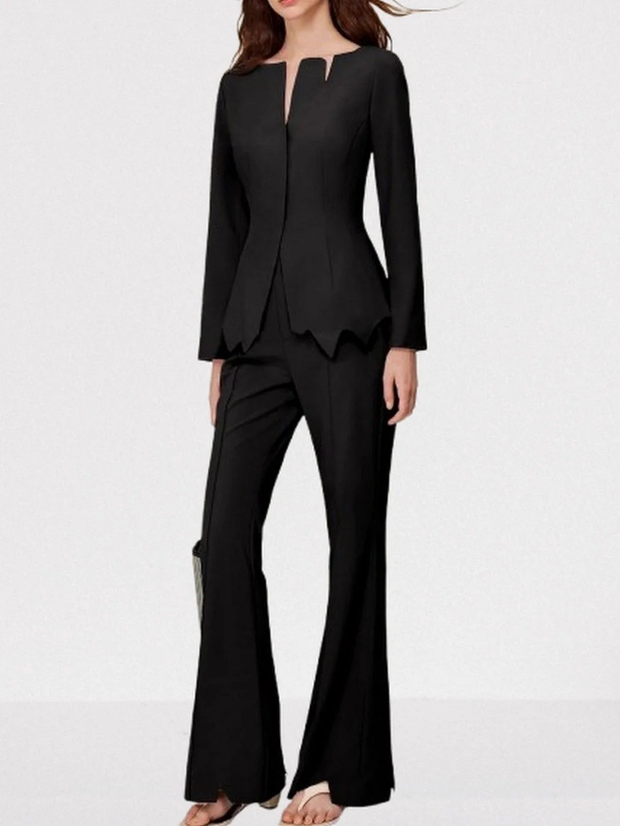 Asymmetrical Black Jacket and Pant Set Small Suits & Sets