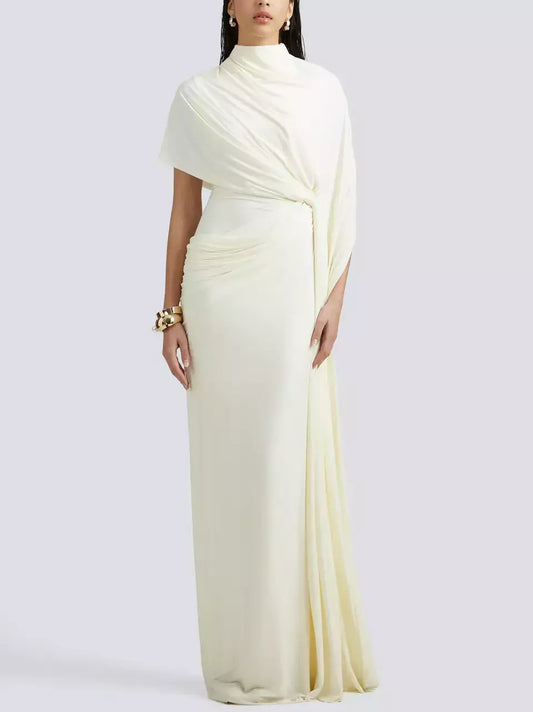 Asymmetrical Draped Gathered Cape Gown - XS - Dresses