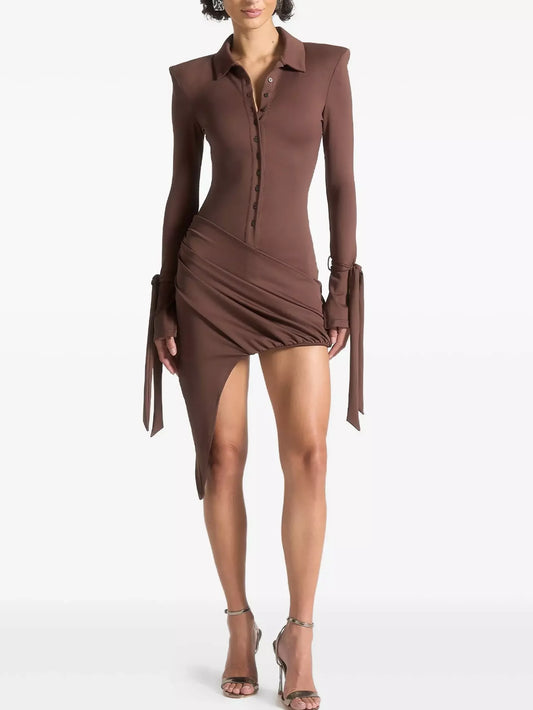 Asymmetrical Draped Long Sleeve Mini Dress Small Dresses