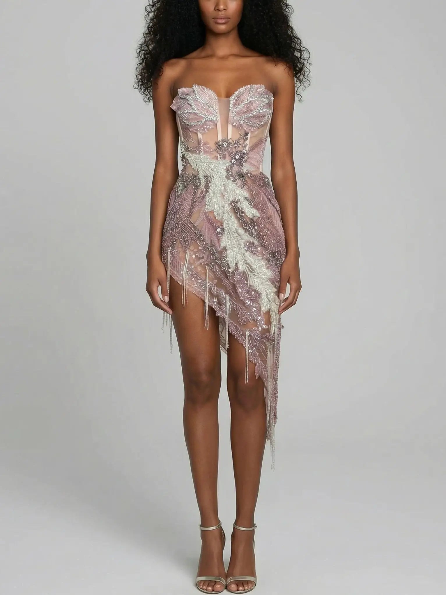 Asymmetrical Embellished Strapless Corset Dress - Small - Dresses