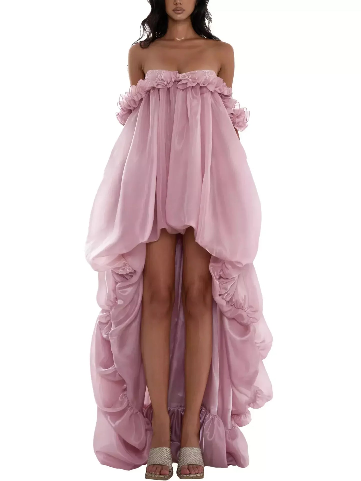 Asymmetrical High-Low Bubble Chiffon Dress - XS - Dresses
