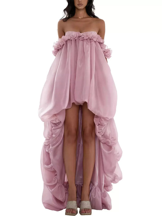 Asymmetrical High-Low Bubble Chiffon Dress - XS - Dresses