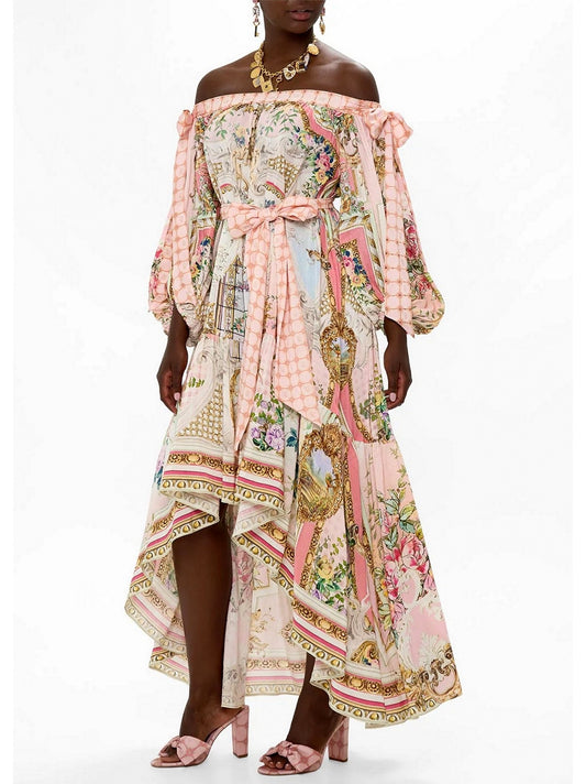 Asymmetrical Off-Shoulder Bow-Sleeve Dress