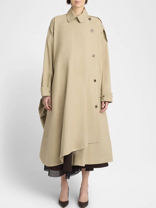 Asymmetrical Oversize Twill Trench Coat - Small - Coats