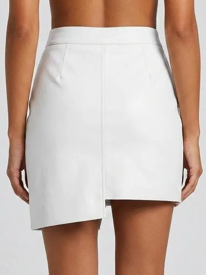 Belted Black Leather Zip Mini Skirt - Skirts
